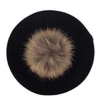 Autumn Winter Real Pompom Acrylic Beret Women Fashion Hat Spring French Vintage Berets Autumn Casual Solid Color Hats-Black A