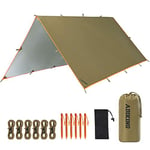 FREE SOLDIER & ADIKING Bâche de Tente, imperméable, 3 x 3,2 m, Ultra légère, Protection UV, pour Camping, randonnée, activités de Plein air, Marron, revêtement argenté