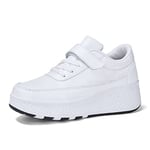 HUSKSWARE Patins à roulettes pour garçons et Filles avec 4 roulettes Chaussures de Skateboard réglables pour Jeunesse Chaussures avec roulettes, Blanc 32 EU