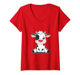 Womens Red Cow Nose Funny Day 2024 Red Cow Nose Kids Girls V-Neck T-Shirt