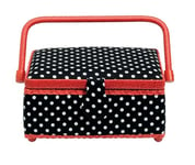 Prym Panier à Couture avec Motif à Pois/Rouge, Coton, Noir/Blanc, Petit