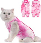 Avont Cat Recovery Suit Post Surgery, Elizabethan Collar & Cone Alternative, Kitten Onesie Pet Surgical Spay Shirt for Abdominal Wounds or Skin Diseases -Tie-dye Pink(S)