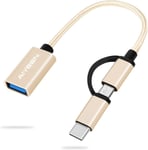 2 en 1 Adaptateur USB C/Micro vers USB, USB C vers USB 3.0, Câble Adaptateur USB vers Android OTG Compatible avec MacBook Pro Android Google Samsung et Plus, Or.[G970]