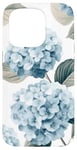 Coque pour iPhone 15 Pro Hortensias Feuilles Bleu Pastel Hortensia Floral