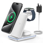 CIYOYO 3 in 1 Wireless Charger for iPhone, Wireless Charging Station for iPhone 16/15/14/13/12/11/Pro/Pro Max/XS/XR/X/8,18W Fast Charger stand for Apple Watch10-1series and AirPods 4/3/2/2/Pro, Silver