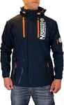 Geographical Norway Tyreek Men Veste Softshell Capuche Homme Impermeable - Manteau Outdoor Blouson Coupe Vent Tactique Resistant - Randonnee Ski Automne Hiver Printemps (Marine Orange L)