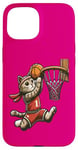 Coque pour iPhone 15 Belle idée cadeau design drôle chat qui fait du basketball