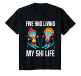 Youth Skiing Children FIVE AND LIVING MY SKI LIFE Birthday T-Shirt