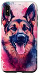 Coque pour iPhone XS Max Aquarelle rose rayé Splash Berger allemand Portrait