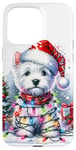 iPhone 15 Pro Max West Highland White Terrier Santa Hat Christmas Tree Lights Case