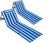 Detex - Tapis de Plage rembourré Pliable avec dossier Réglable Poche latérale Coussin Sangle de transport Matelas de plage transportable 2er Set Blau