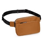 UTO Sac Banane Femme Homme Fanny Pack Ceinture Imperméable Nylon Mode Léger Sac de Taille avec 3 Poches zippées PU Bracelet Brun