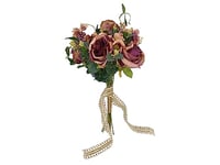 DRW Bouquet de Mariée Rose Mauve avec Roses et Fleurs Sauvages Bouquet Artificiel Mariée Mauve Style Vintage 56x32Ø cm