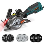 DOVAMAN Circular Saw, 710W Mini Circular Saw with Laser, 3500 RPM, Metal Auxiliary Handle, Cutting Depth 43mm (90°), 29mm (45°), 6 Saw Blades Ideal for Wood, Soft Metal, Plastic, Tile - MCS01A