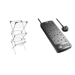 Vileda Sprint 3-Tier Clothes Airer, Indoor Clothes Drying Rack with 20 m Washing Line, Silver & Extension Lead with 4 USB Slots,POWSAF Power Strip Surge Protector with 8 way plug extension Socket
