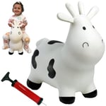 Happy Hopperz Inflatable Bouncy Animal with Grippable Ears/Horns, Easy to Clean Space Hopper for Indoor and Outdoor Play, Bouncing Toy, Pump Included, 12 Months-5 Years, White Cow