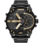 Diesel Mr. Daddy Montre pour Homme, Mouvement Multifonctionnel avec Bracelet en Silicone, Acier Inoxydable ou Cuir, Graphite et Ton Or, 57mm