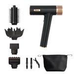 Shark SpeedStyle Ionic Hair Dryer & Styler with RapidGloss Finisher with Storage Bag & Hair Clips, 5 Stylers, For All Hair Types, Ultra Fast Drying, Smooths Flyaways, No Heat Damage, Black/Copper