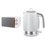 Russell Hobbs RHMM713 17 L 700 W Scandi Compact White Manual Microwave & 24360 Inspire Electric Kettle, 3000 W Fast Boil, 1.7 Litre, White with Chrome Accents