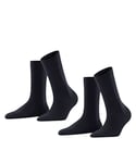 FALKE Women's Softmerino 2-Pack W SO Wool Cotton Plain 2 Pairs Socks, Blue (Dark Navy 6379), 4-5