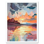 Dawn Break Atmospheric Clouds Over Mono Lake Modern Watercolour Painting Art Print Framed Poster Wall Decor 12x16 inch