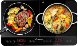 Aobosi Double Induction hob,Induction Cooker with Portable Black Crystal Glass P