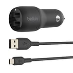 Belkin Dual USB Car Charger 24W + Micro-USB Cable (Boost Charge Dual Port Car Charger, 2-Port USB Car Charger) Power Bank Car Charger, Kindle Car Charger ,CCE002bt1MBK