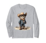 Black Cat in Cowboy Boots Long Sleeve T-Shirt