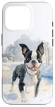 Coque pour iPhone 16 Pro Happy Boston Terrier Puppy Aventure en plein air dans la