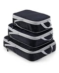 Meowoo 3Pcs Organisateur Valise Avec Compression, Rangement Valise Packing Cubes pour Voyage Maquillqage Vêtement Pochette Voyage Sac Compression Voyage, Organisateur de Voyage de Sac Main, Noir