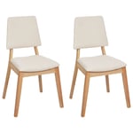 Lot de 2 Chaises en Bois Clair Salle à Manger Dossier et Assise Rembourrés Beig