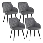 WOLTU Chaises Salle à Manger Lot de 4, Fauteuil Salon, Chaise Scandinave, Chaise de Cuisine en Velours, Assis Rembourré avec Accoudoirs et Dossier, Pieds en Métal, Gris Foncé, BH352dgr-4