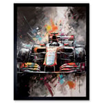 Race Car Grand Prix Multicoloured Modern Art Print Framed Poster Wall Decor 12x16 inch