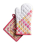 Maison d' Hermine Summer Maze 100 % coton Ensemble de gants de four (19cm x 33cm) et manique (20cm x 20cm) pour barbecue, cuisine, pâtisserie, micro-ondes, barbecue, printemps/été, Pâques