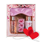 accentra - coffret cadeau femme Heart Cascade - coffret beauté avec masque de sommeil, gel douche, lotion pour le corps et confettis de bain à la rose - coffret bien-être pour femmes et filles