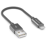 deleyCON 0,15m Lightning 8 Pin Câble de Charge USB Apple MFI pour iPhone 14 Pro Max 14 Pro 14 Plus 14 SE 13 Pro Max 13 Pro 13 Mini 12 Pro Max 12 Pro 12 Mini Bouchons Métalliques Câble Nylon - Gris