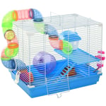 Pawhut - Cage à hamster rongeur 2 niveaux avec tunnel, biberon eau, roue, maisonnette, échelles - dim. 46L x 30l x 37H cm - métal blanc pp bleu