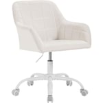 Woltu - Chaise de Bureau en Velours, Chaise Coiffeuse, Chaise d'Ordinateur Ergonomique, Chaise à roulettes Réglable, Crème+Blanc