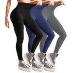 Leafigure 3 Pack Leggings for Women High Waisted Non See-Through Black Soft Workout Gym Yoga Pants XXL