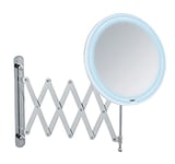 WENKO Miroir Maquillage LED Mural Barona, avec Bras télescopique, Miroir grossissant x5, Ø 20 cm, Acier - Plastique, 20x34x55 cm, Chromé