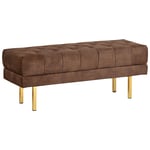 Banc en Velours Banquette de Lit Rembourré Glam Pouf Pieds en Métal Doré Marron