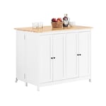 SoBuy îlot Central de Cuisine Buffet de Rangement Mange-Debout Placard de Cuisine avec Plans de Travail Rabattable 2 armoires 4 Portes, 102x72x92 cm, Blanc KNL10-WN