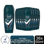 Sure Men Antiperspirant Deodorant Roll On 72H Nonstop Protection 50ml, 36 Pack