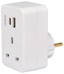 Mercury | UK Plug Through Travel Adaptor | EU Plug to UK Socket Plus USB A and USB C Fast Charging