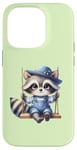 Coque pour iPhone 14 Pro Adorable raton laveur sur balançoire pour enfants