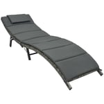 Helloshop26 - Transat chaise longue bain de soleil lit de jardin terrasse meuble d'extérieur pliable avec coussin résine tressée gris