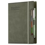 Academic Diary 2025 A5 Day Per Page, Daily Planner 2025,2025 Diary from Jan 2025 to Dec 2025,12 Months Agenda,Daily Diary with Hard Cover, Pen,Pen Loop, Stickers (Green)