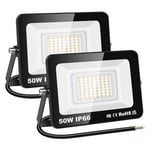 RIGIDON 2 Pcs Outdoor Flood LED Work Light, 50W 5000 Lumens Floodlight, Daylight Warm White Security Lights for Garden Yard Lawn Basketball Football Court Patio Landscape, IP66 Waterproof 4000K