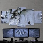 YFTNIPL 5 Panel Wall Art Picture Prints Canvas Paintings The Elder Scrolls Skyrim Gaming Abstract Painting Living Room Home Modern Decoration Print Decor Artwork Pictures Photo