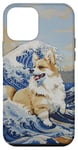 Coque pour iPhone 12 mini Sabtle White Corgi Chien Maman Papa Kanagawa Art Beach